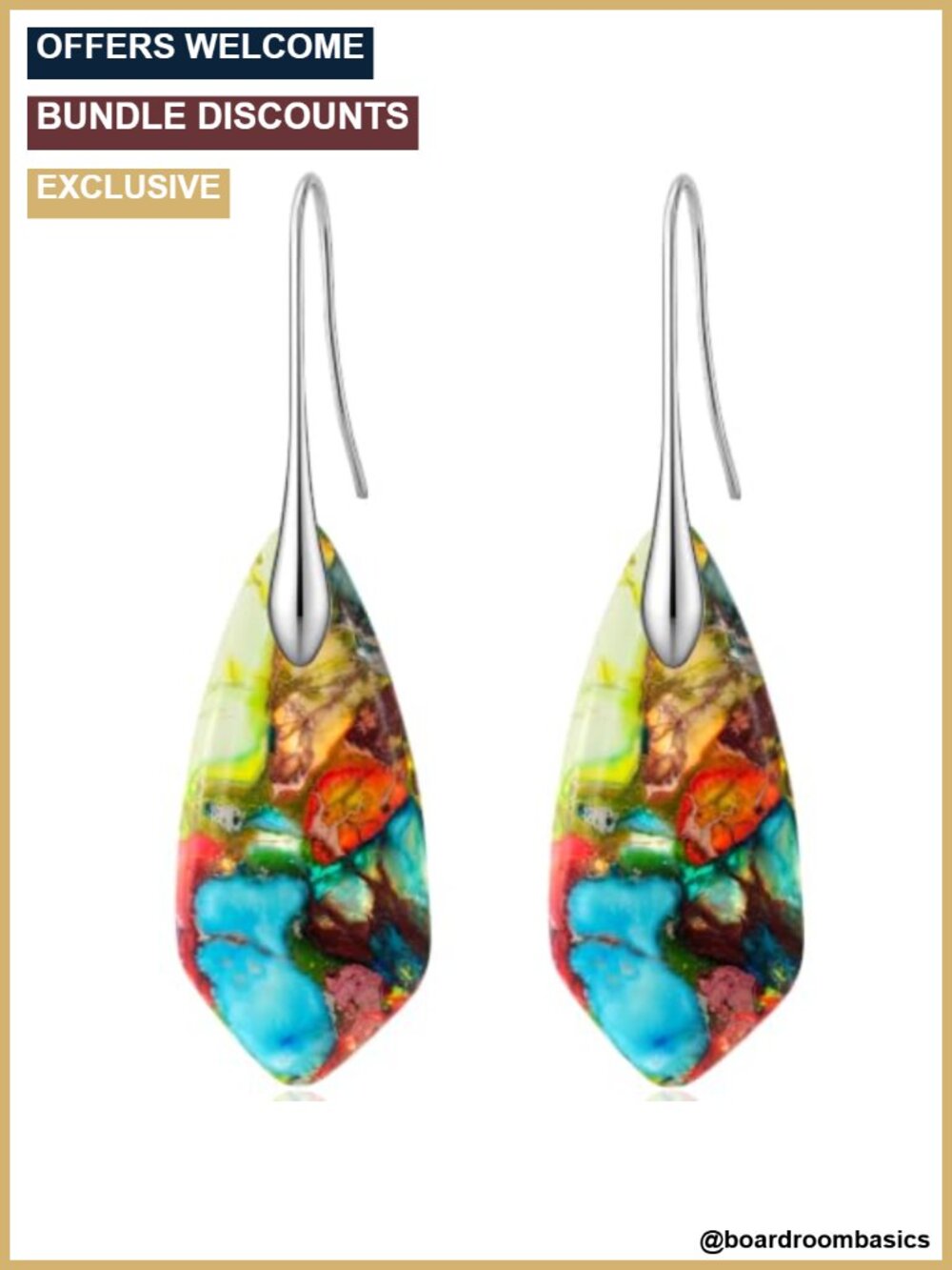 Natural Stone Fishhook Dangle Drop Earrings for Women